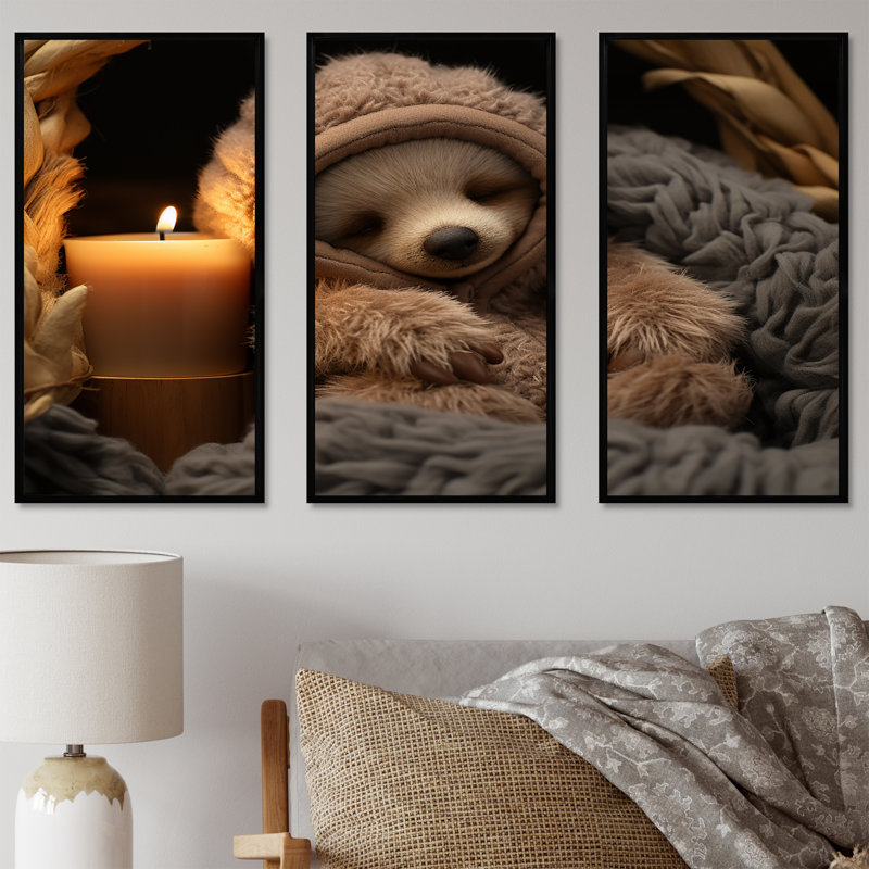 Brown Sloth Serenity Sleep - Sloth Wall Art, 28" H x 36" W, Black Floater Framed