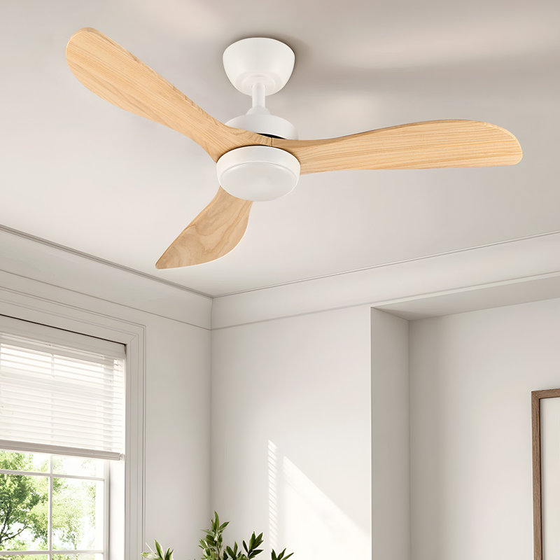 42" 3 - Blade Modern Farmhouse Small Room LED Ceiling Fan with Light and Remote, Light Yellow Wood