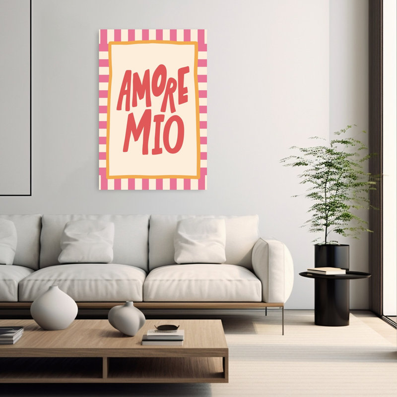 Amore Mio Love Bold Retro Romantic Wall Art Print 1 Piece Wrapped Canvas Wall Art, 152.4cm H x 101.6cm W
