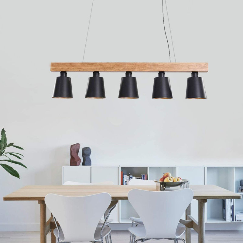 Daschel 5-Bulb Kitchen Island Cone Pendant Light, Black