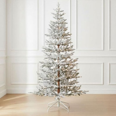 6' Pre-Lit Flocked Faux Alpine Balsam Tree, 780 Tips, 170 Warm White & Multicolor LED Lights, 10 Modes, Slim Artificial Christmas Tree