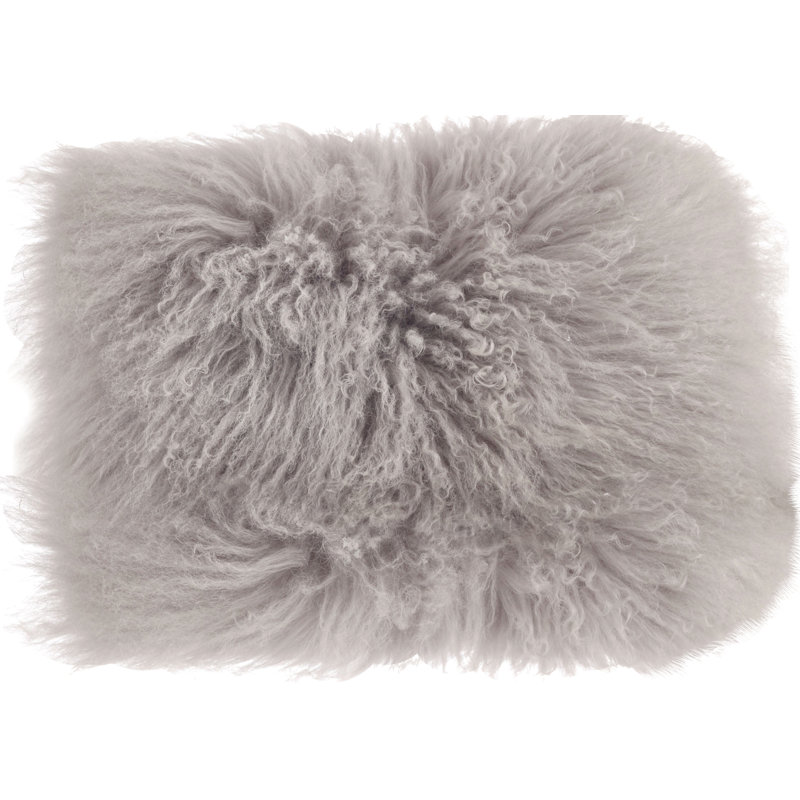 Iyana Lamb Wool Rectangular Pillow Cover & Insert, Fog, 12"H x 20"W