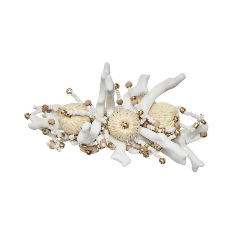 Coral Spray Napkin Ring, White/Brown