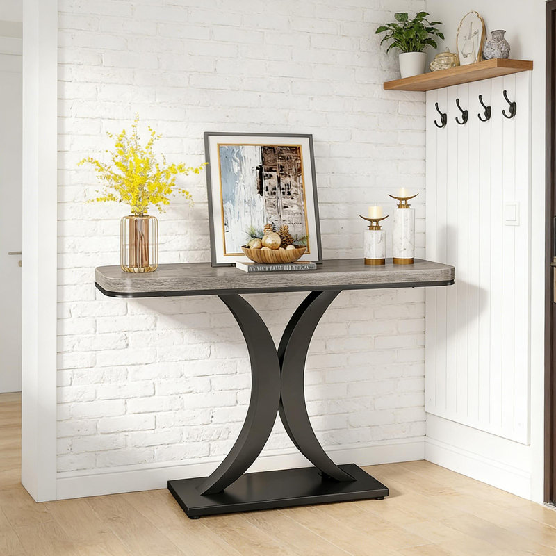 Console compacte, table de vestibule de style industriel moderne, canapé robuste avec finition rustique