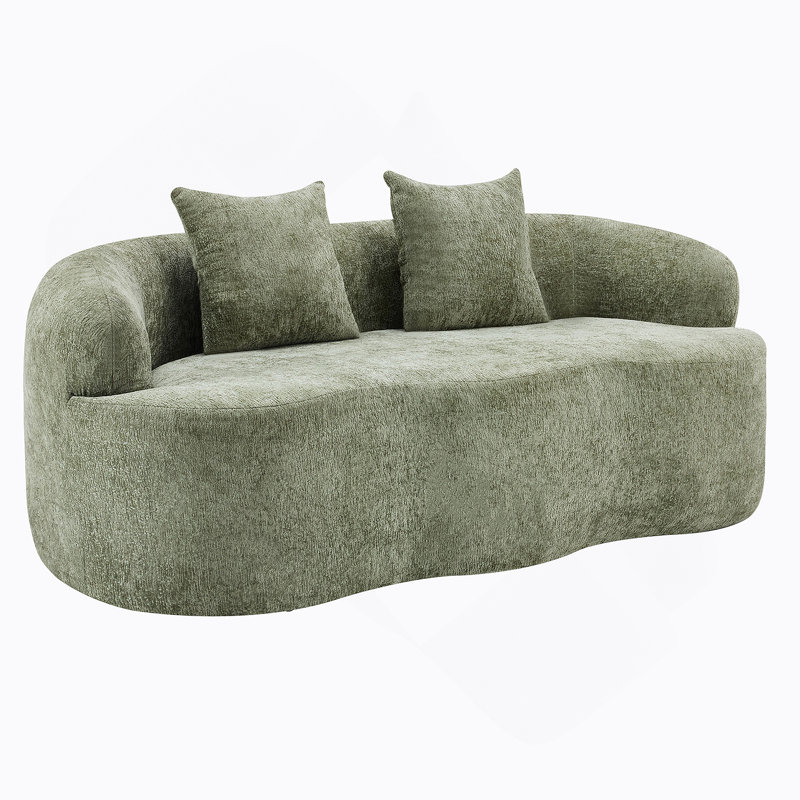 Canapé courbé vert avec accoudoirs ronds, canapé à compression avec 2 coussins, idéal pour les petits espaces et sans assemblage requis