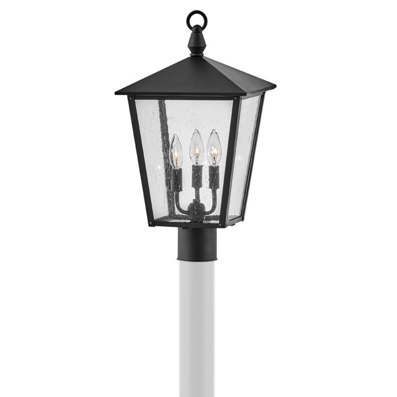 Lanterne d'extérieur en aluminium avec poteau en verre transparent 20 po. Huntersfield (poteau vendu séparément), Noir
