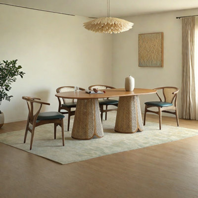 Ash rattan oval dining table set