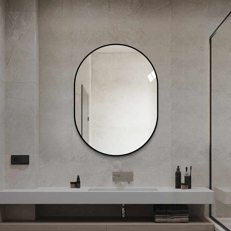 Miroir de salle de bain Capsule avec cadre en aluminium, fixation murale verticale pour un décor moderne et une réflexion claire