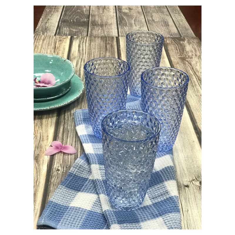Verres en diamant taillés en acrylique, Bleu, 19 oz liq.