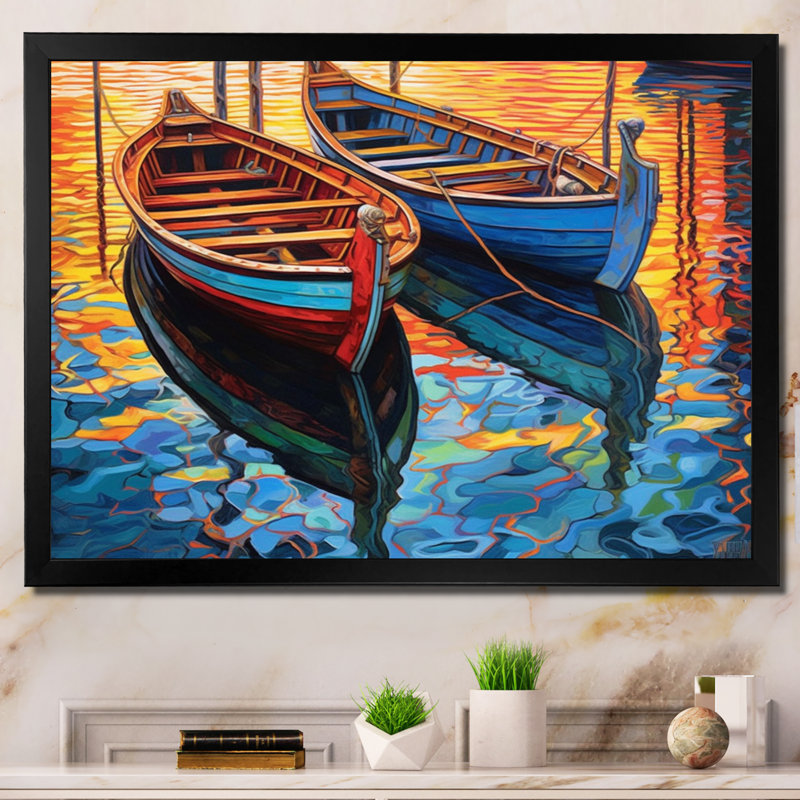 Deux bateaux dans le port II sur toile, H 30 po x l 40 po x P 1,5 po, Cadre photo noir