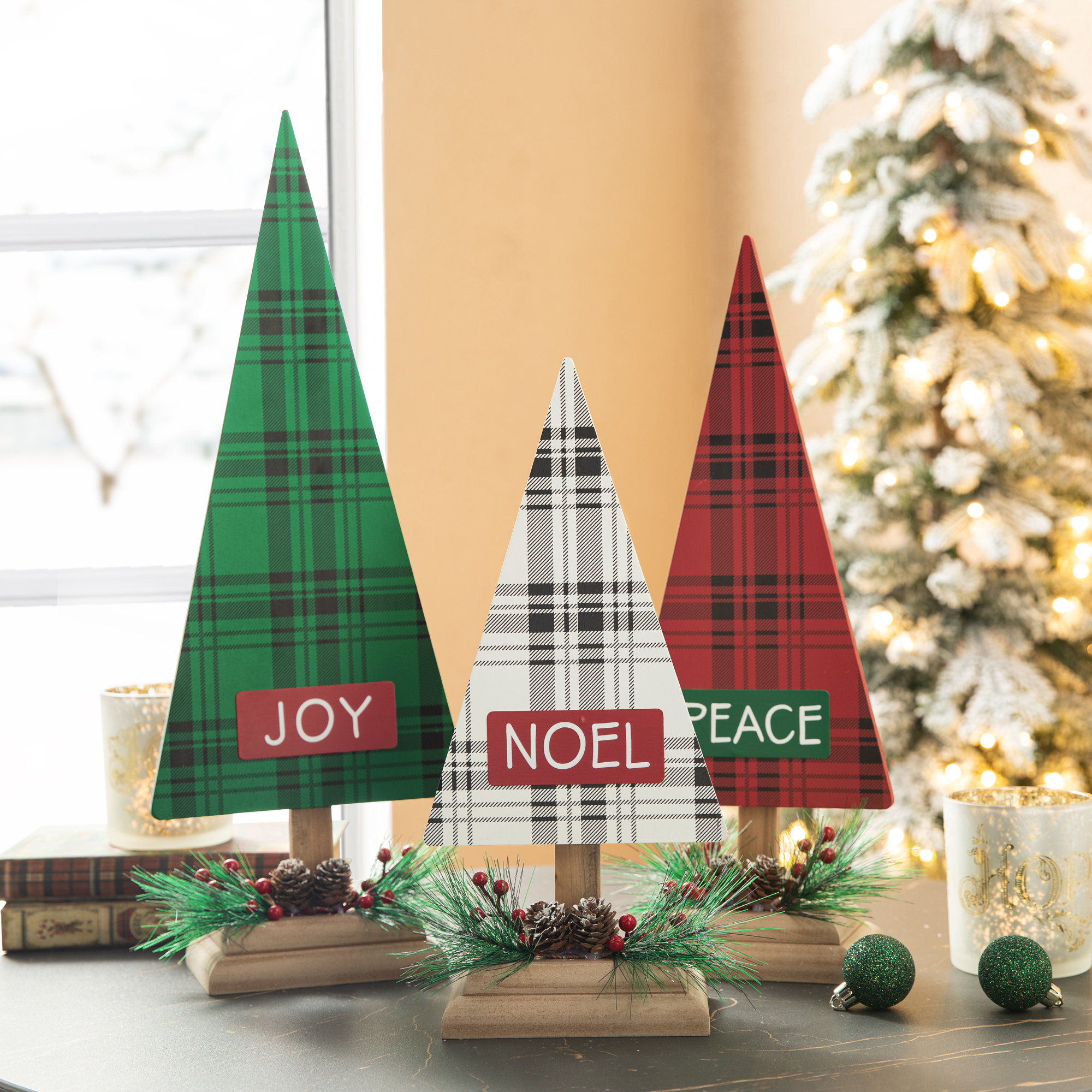 The Holiday Aisle® Wooden Christmas Plaid Table Tree | Wayfair