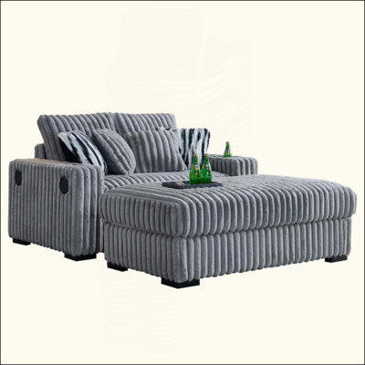 Square Arm Loveseat With Ottoman, 2PCS Back Cushions And 4PCS Toss Pillows, Cupholdertooth Speaker,Wireless Charger,USB Ports For Living Room And Bedroom