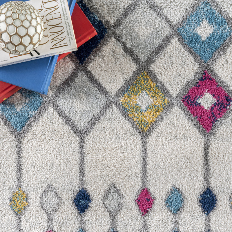 Clair Moroccan Power Loom Performance Ivory, Beige, Gray, Blue, Orange, and Magenta Rug, Oval 5' x 8'