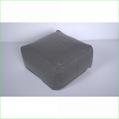 Ottoman Pouf - Charcoal Gray Faux Leather, 24x24x12 - Use as Floor Cushion or Footrest | Charcoal Gray | Faux Leather