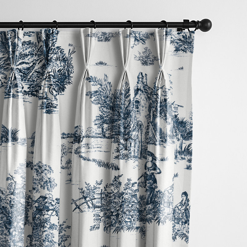 Indigo Cotton Window Curtains with White Lining, 20" W x 84" L