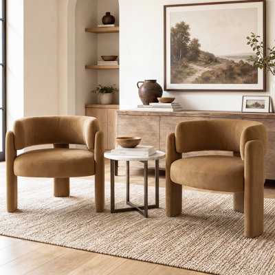 33" Wide Modern Velvet Upholstered 3-Legs Accent Chair