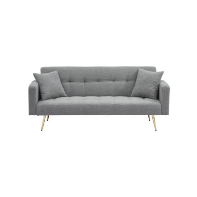71.7 - Inch Grey Teddy Fleece Sofa Bed With Two Included Throw Pillows