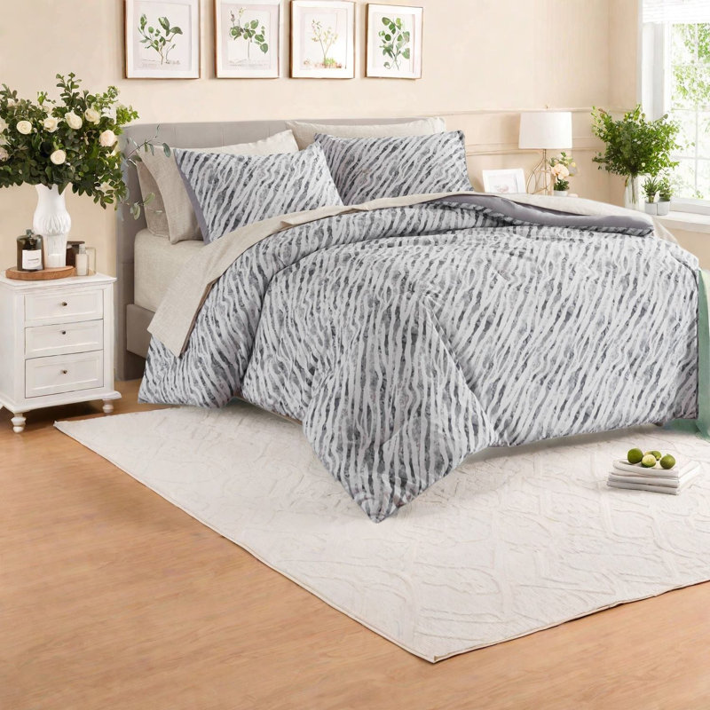 - Ensemble de literie double, ensemble en microfibre de polyester gris moderne pour la maison