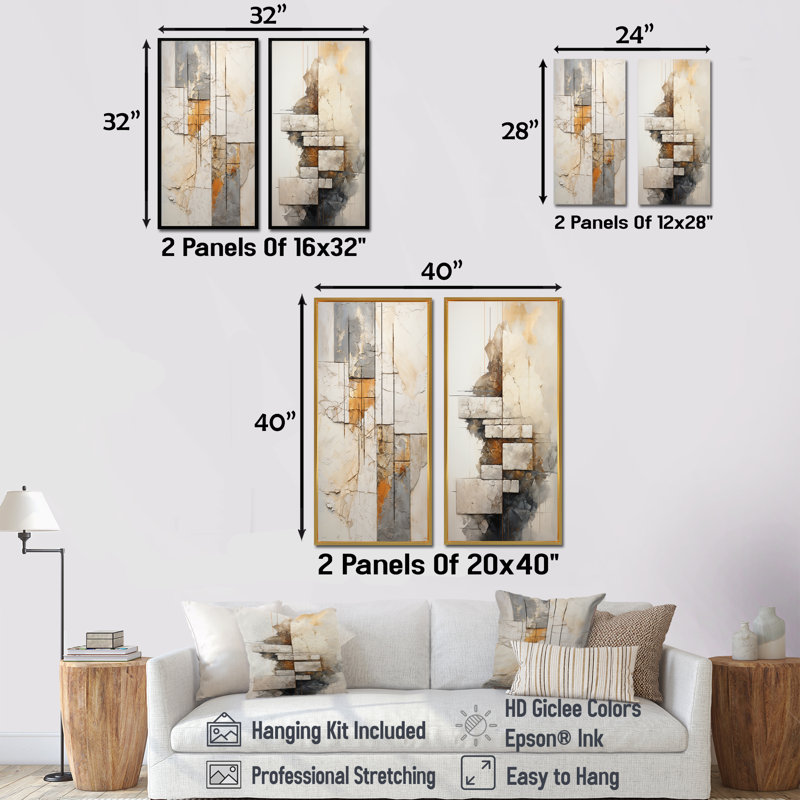 «Beige Spiritual Stone Minimalisme», ensemble de 2 reproductions d'art sur pierre, Toile tendue, H 28 po x l 25 po