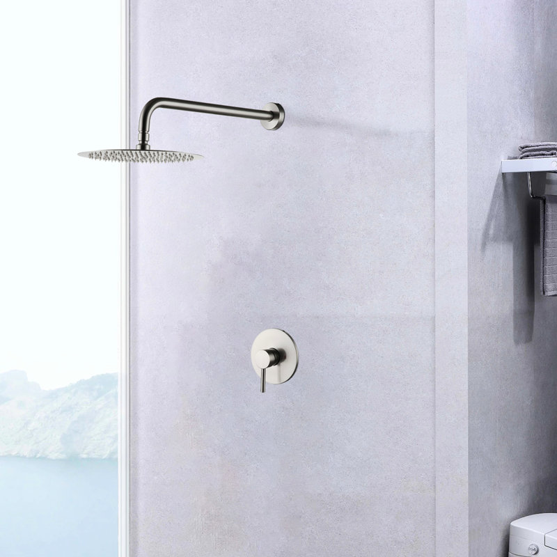 Wall Mounted Shower Faucet In Stylish Brushed Nickel With Valve - Fine Brass Build Classy Superior Setup