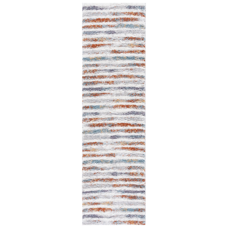 Joua Striped Blue Rust/Ivory Area Rug, Runner 2'3" x 8'