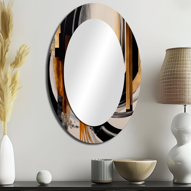 Gold Touch Art Deco IV - Large Oval Wall Mirror On Metal, 36" x 24"