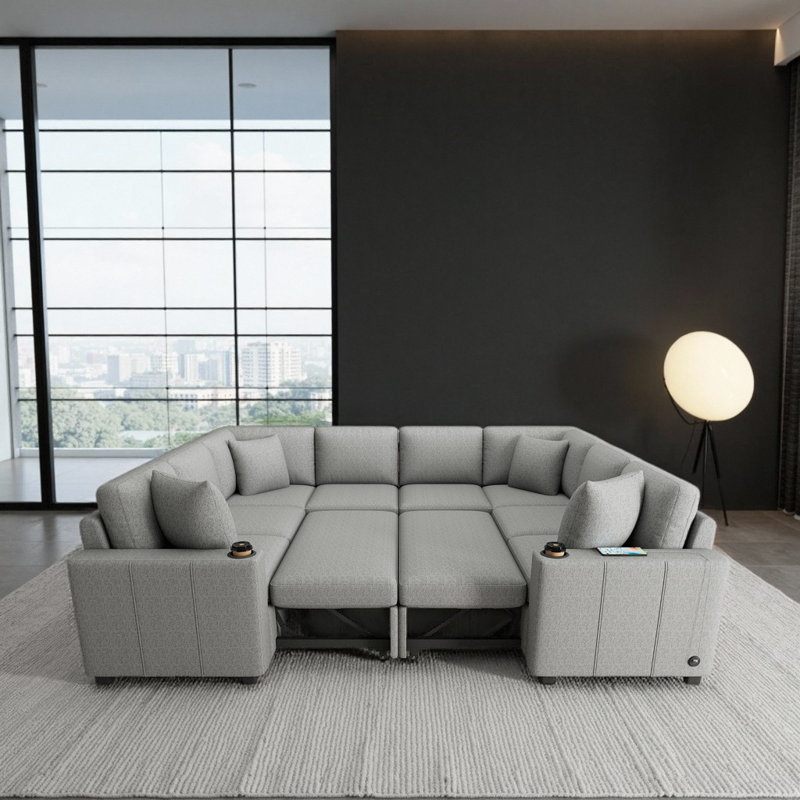 Canapé modulaire convertible en U 108,7 po, Gris chenille