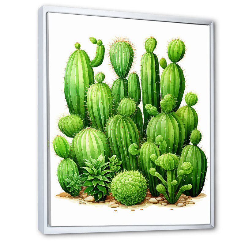 Cactus vert, désert I, Cadre flottant blanc, H 40 po x l 30 po x P 1,5 po
