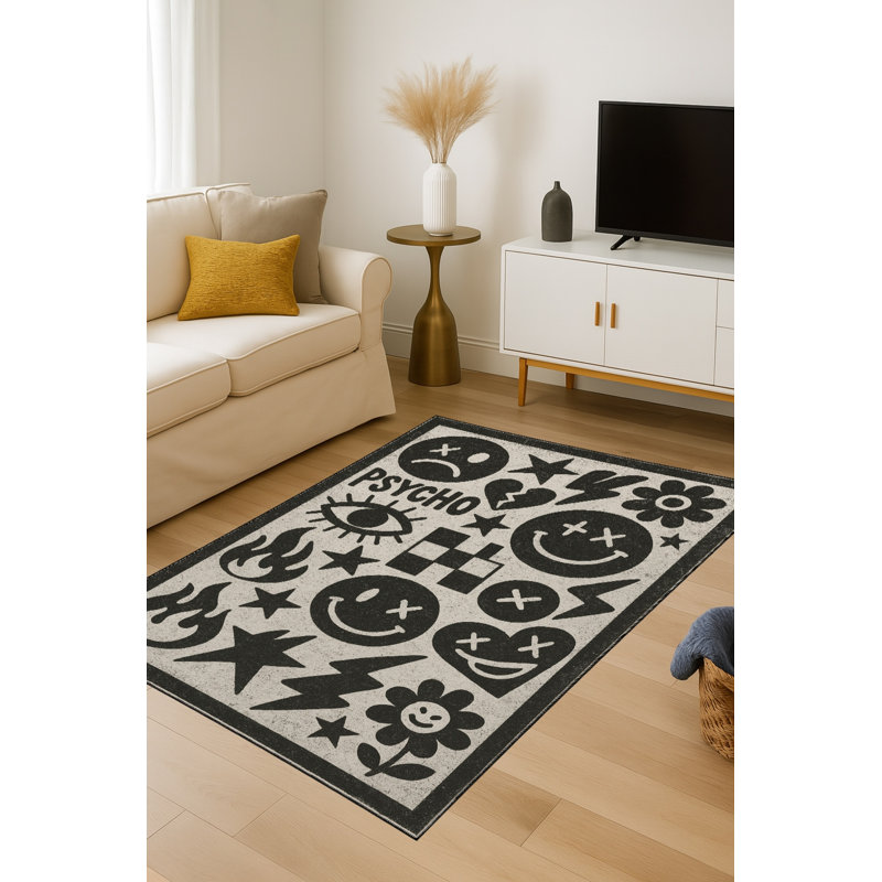 Tapis gris tissé à motif abstrait lavable Mosso, 3'3" x 4'11"