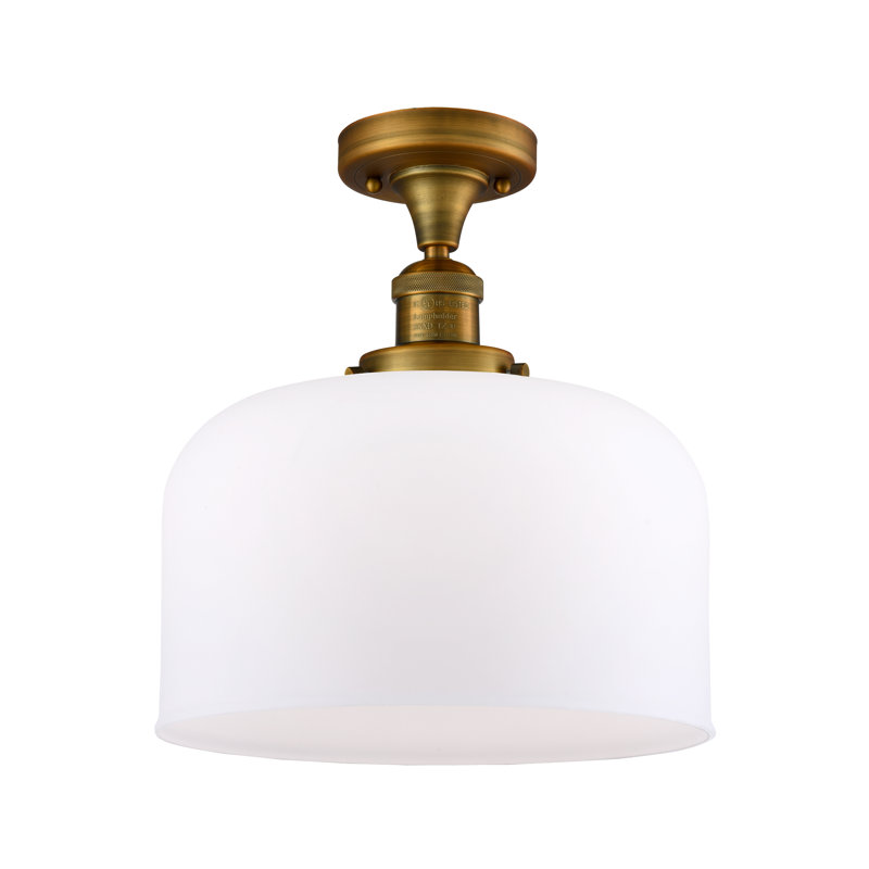 Plafonnier semi-encastré 1 lumière Bell, Ampoule non incluse, Boîtier blanc mat, Laiton brossé
