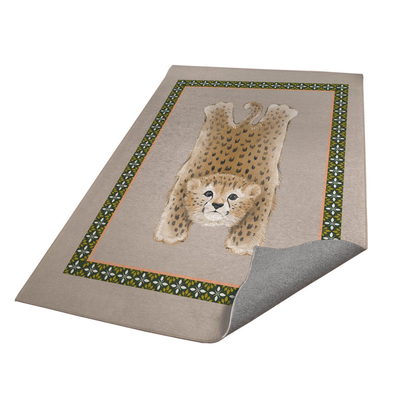 Lil Lying Leopard Kids Play Mat, Rectangle 4' x 6', Taupe