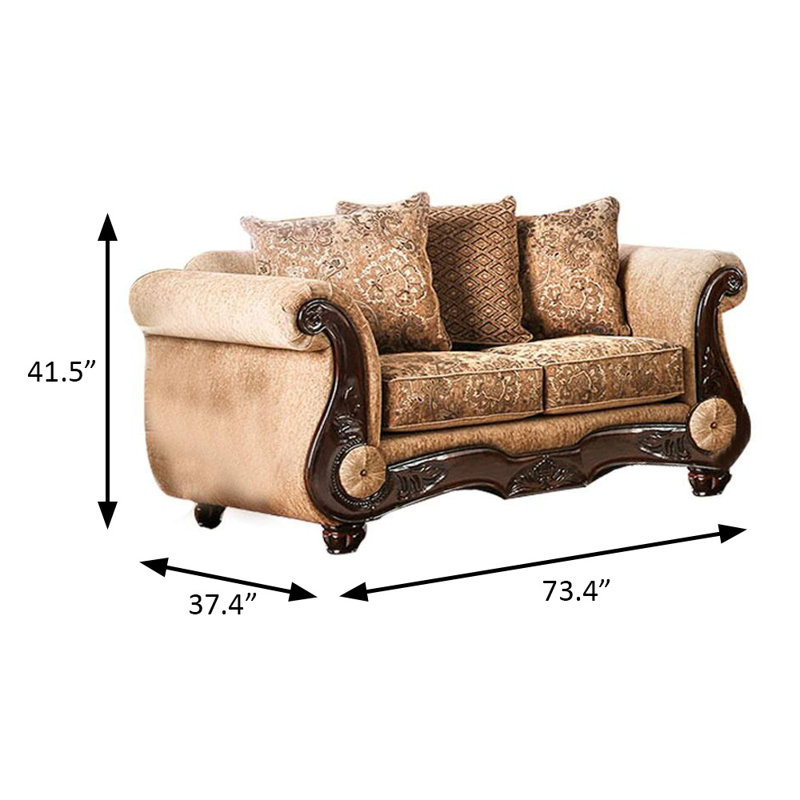 Causeuse l 73,4 po, brun clair / doré, 41.5" H x 72.4" W x 37.4" D, Brun clair / Or