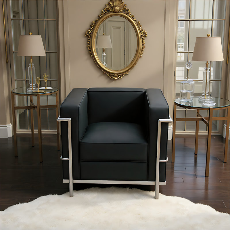 Chaise en cuir Rhoni, Cuir noir