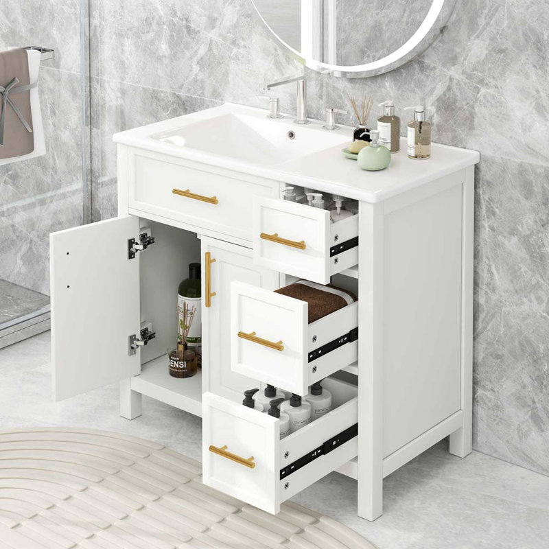 Meuble-lavabo 36 po avec comptoir Sointu, meuble-lavabo avec deux portes et trois tiroirs Sointu