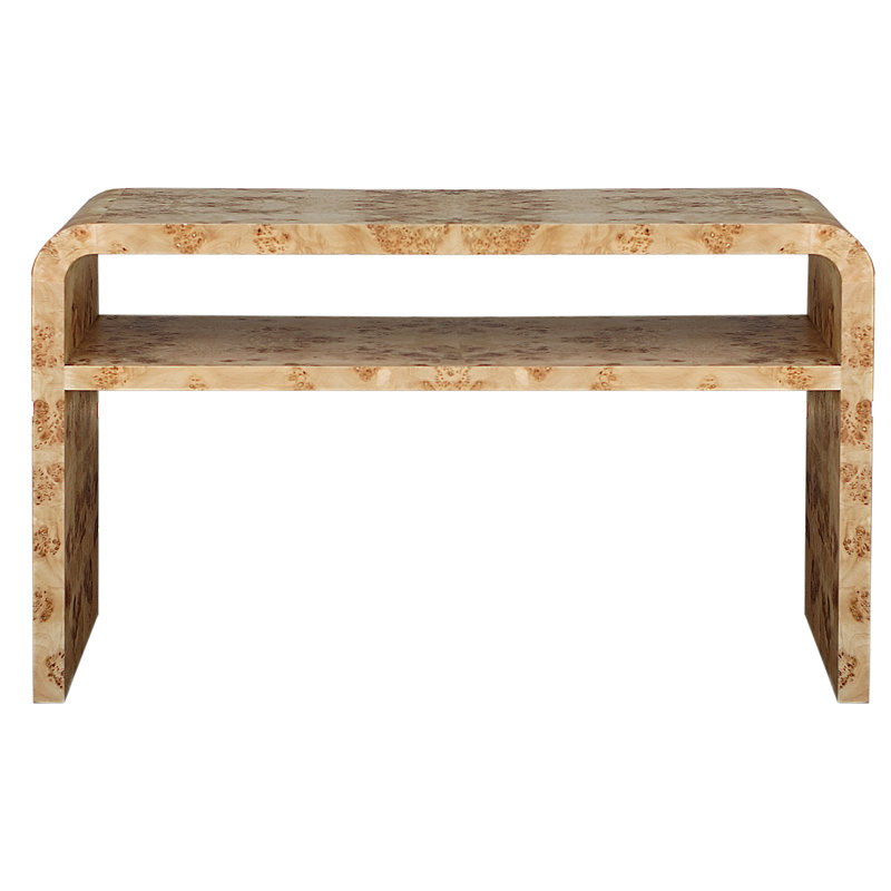 Natural Burl Wood Rectangular Console Table with Storage