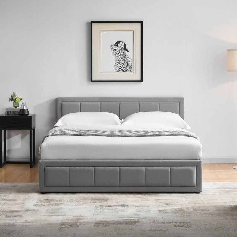Ottoman Fabric Lift Up Storage Bed , UKFR Certified, Kingsize (5'), Light Grey