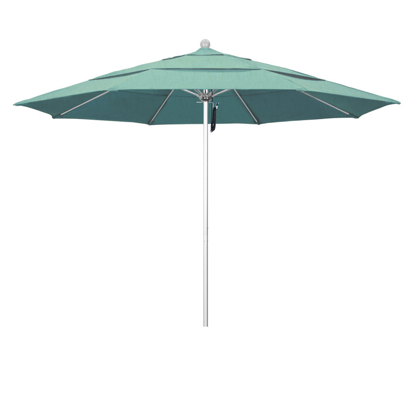 Parasol de marché 11 pi Hibo, Tissage uni Sunbrella® palette brume, Argent anodisé