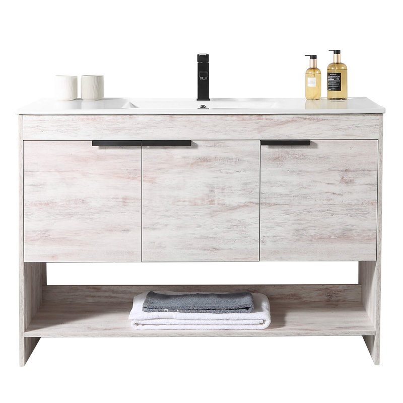Meuble-lavabo simple 48 po Daénaires, Blanc rustique