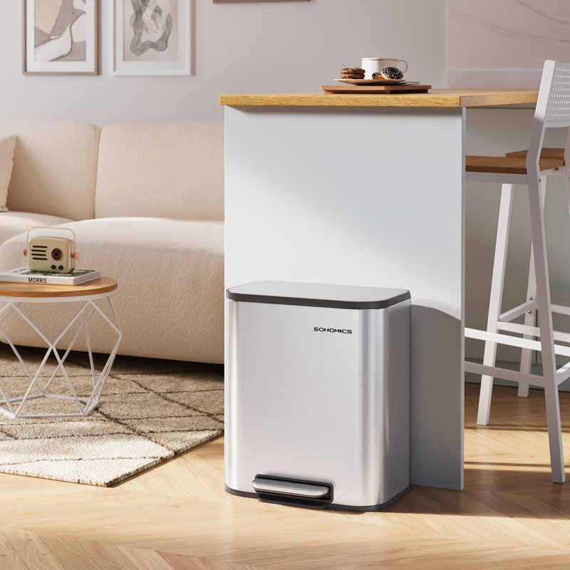 Poubelle à pédale en acier inoxydable résistante aux empreintes digitales, Argent, 5,2 gallons