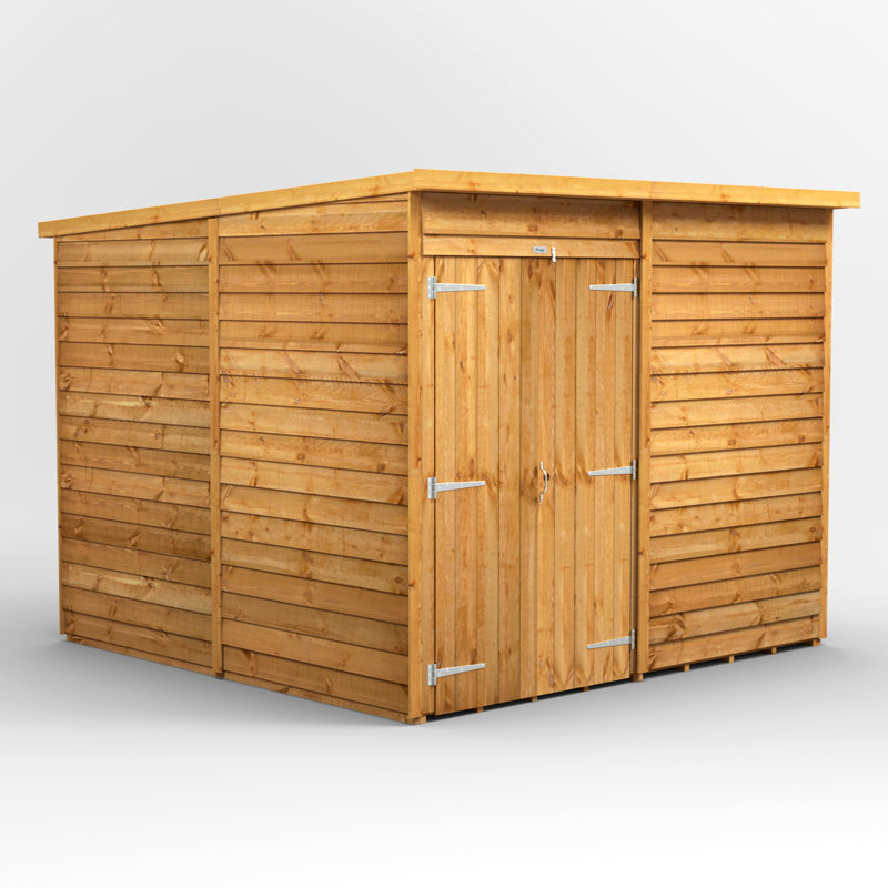 Powersheds 8 x 8ft Timber Overlap Windowless Pent Garden Shed, Double Doors