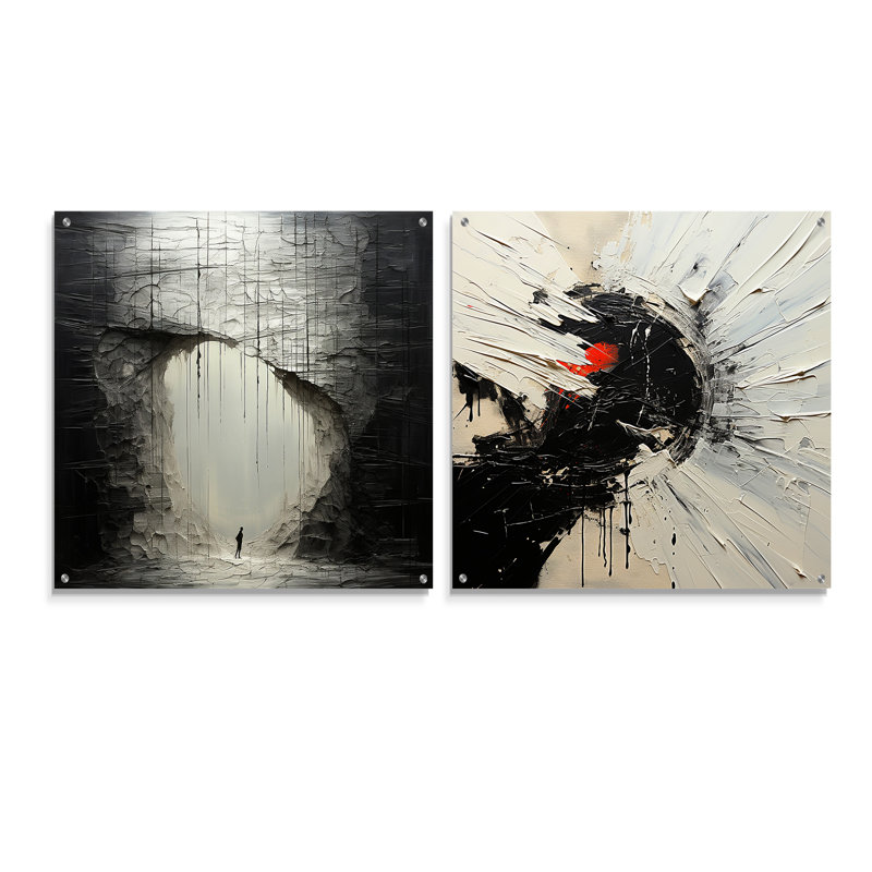 Minimalisme, solitude, méditation, art mural acrylique sur verre, ensemble de 2, H 36 po x l 73 po