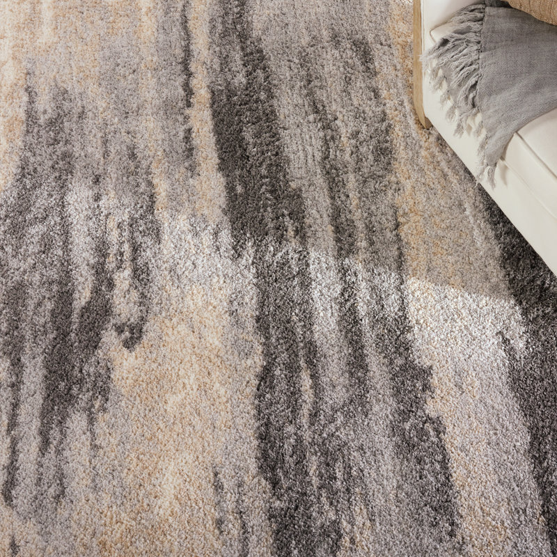 Tapis abstrait gris / crème Triton, Rectangle 10 pi 2 po x 14 pi 1 po