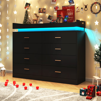 8 Drawer 47.29" W Dresser With LED Light, Sockets, Type-C Port And USB Port