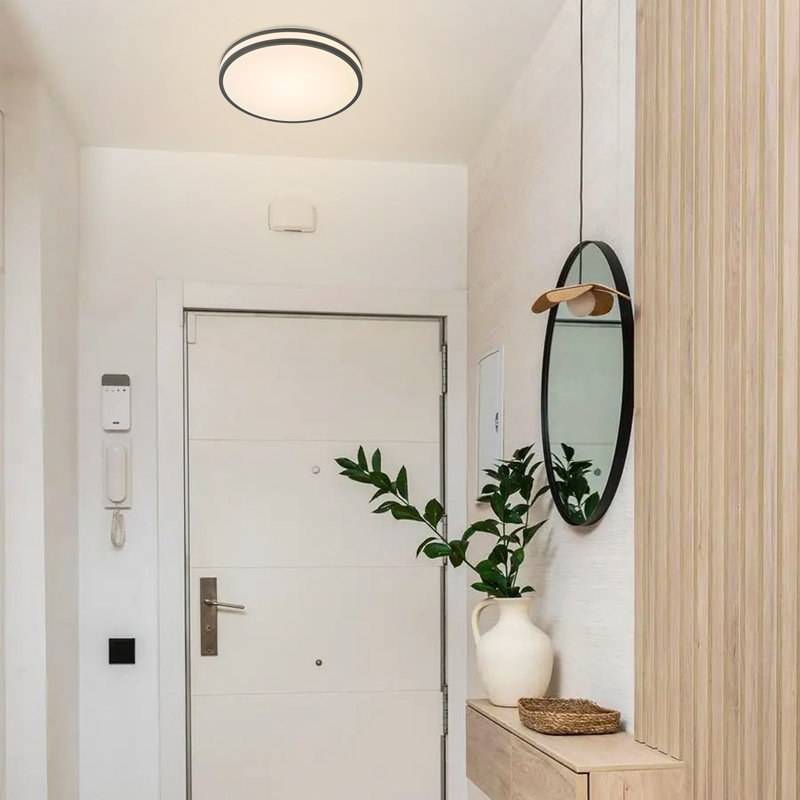 Plafonnier encastré à capteur de mouvement à micro-ondes de 13 pouces à DEL, 24 W 4 000 K, à intensité variable, 10 à 100% avec télécommande, luminaire moderne à double anneau noir pour entrée de sous-sol de couloir, homologué cETL