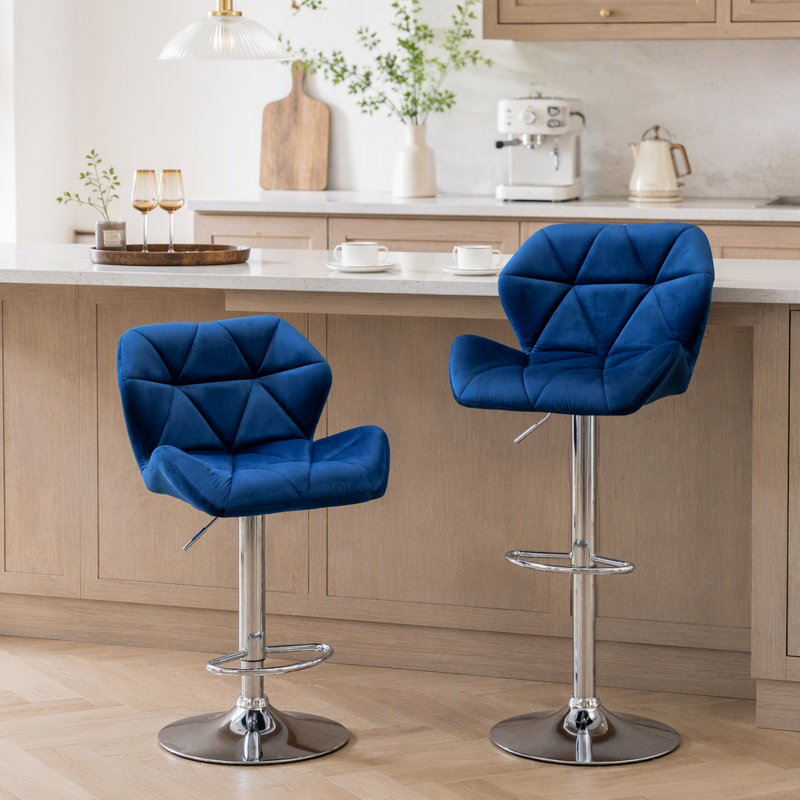 Ensemble de 2 tabourets de bar Velvet Diamond, Bleu