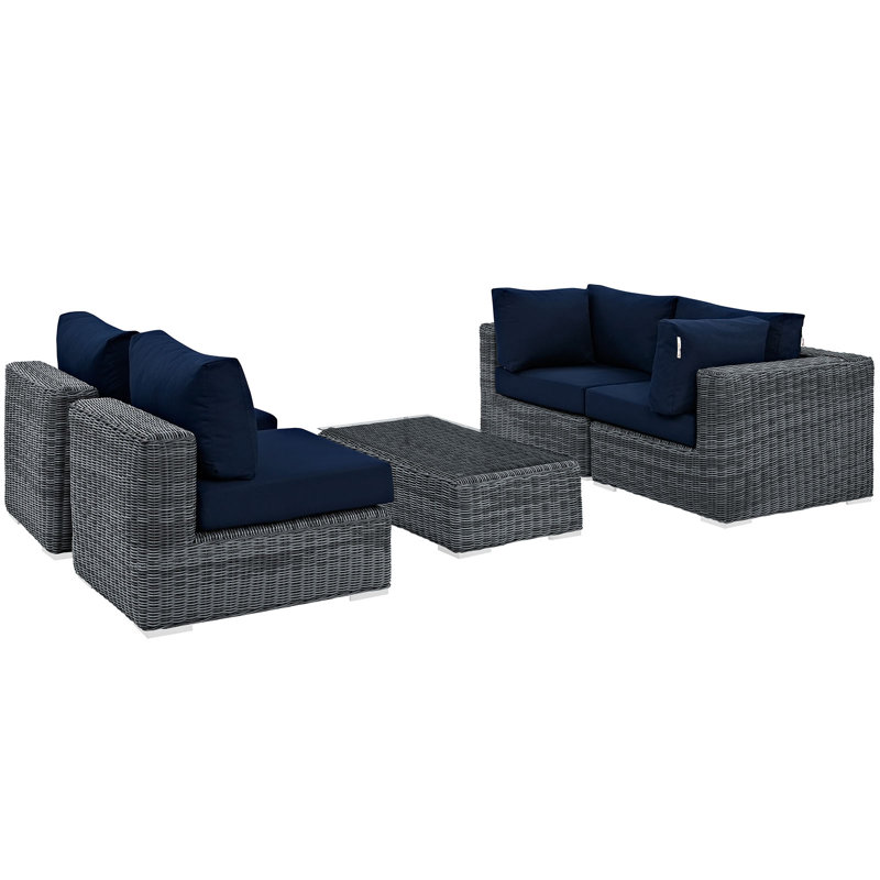 Navy and Gray 5-Piece Outdoor Patio Sectional Set
