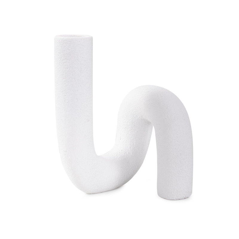 Grand vase tubulaire incurvé blanc, H 9,5 po x l 7 po