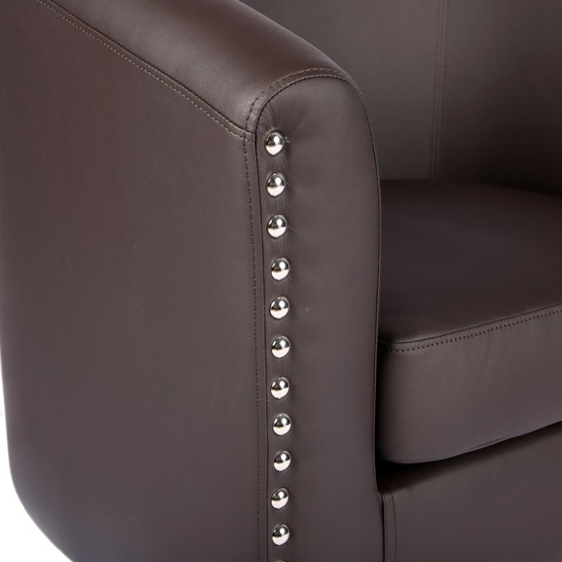 Faux Leather Barrel Chair, Brown