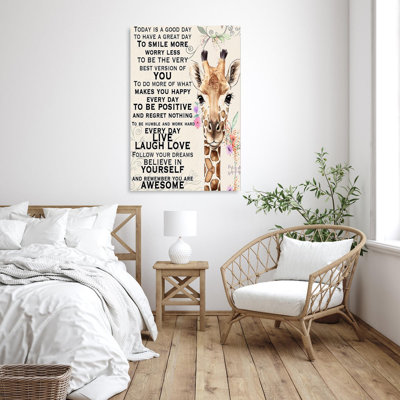 Giraffe Today Is A Good Day - 1 Piece Rectangle Gr " Giraffe Today Is A Good Day - 1 Piece Rectangle Graphic Art Print On Wrapped Canvas "