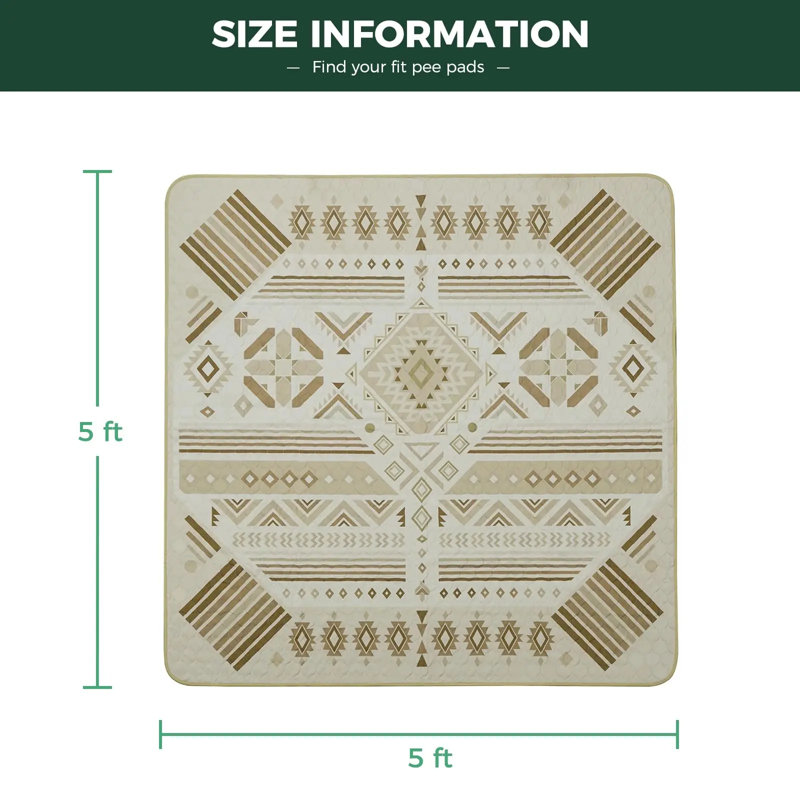Protège-peluche lavable pour chiens, coussins pour chiots avec super absorbant, spécialement conçu pour le parc pour animaux 24 pouces Rollick / HomePlus de 24 pouces de FXW, carré de 63 po, géométrique kaki, paquet de 1